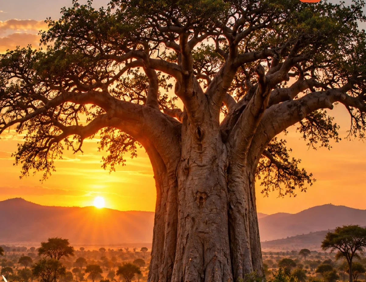 Baobab tree at sunset, from source artwork