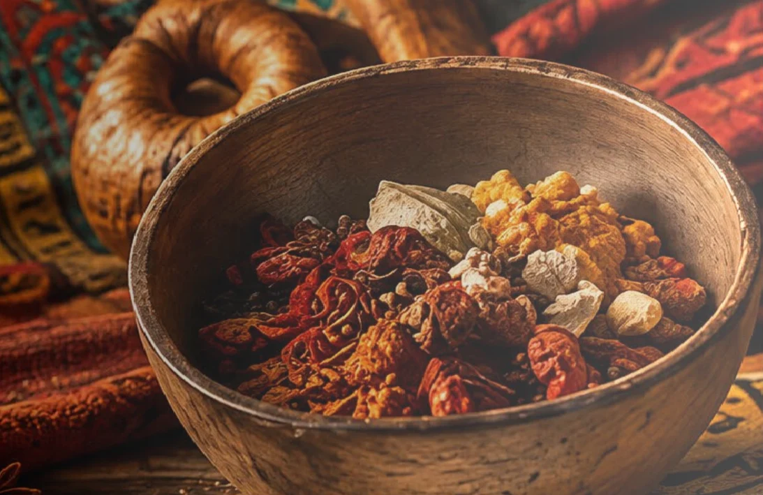 Source food and African textile artwork